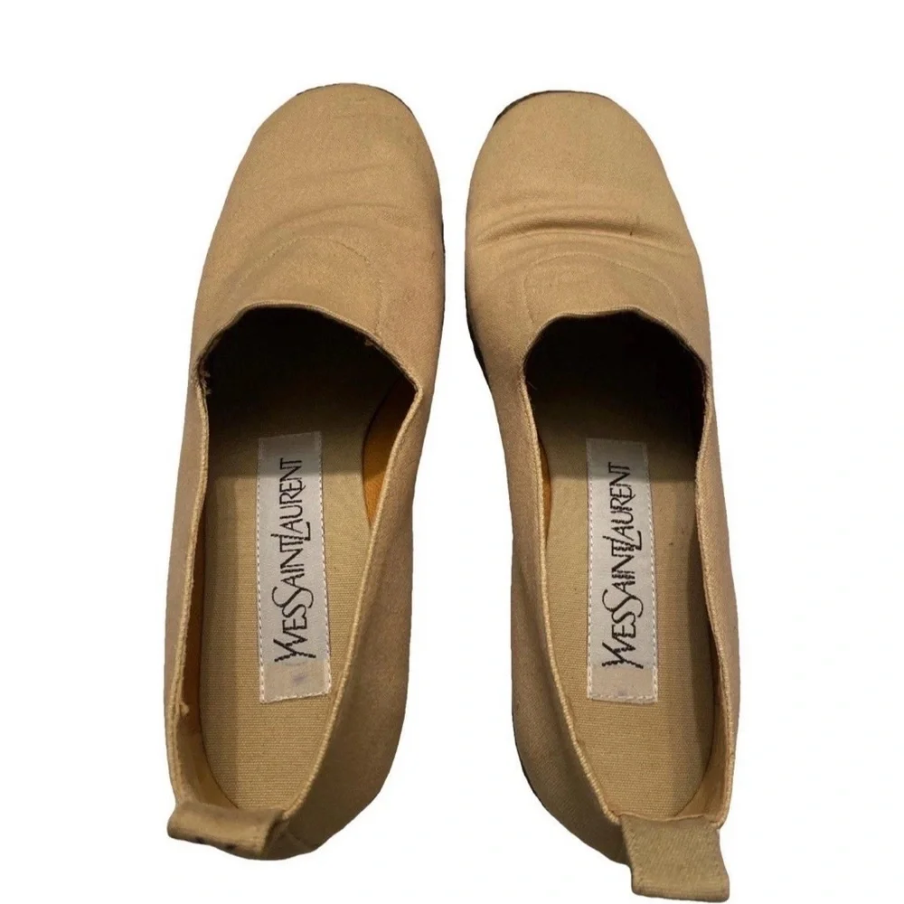 Vintage YSL Shoe Size 39 Canvas Yves Saint Laurent Wedges Tan Espadrilles IN BOX